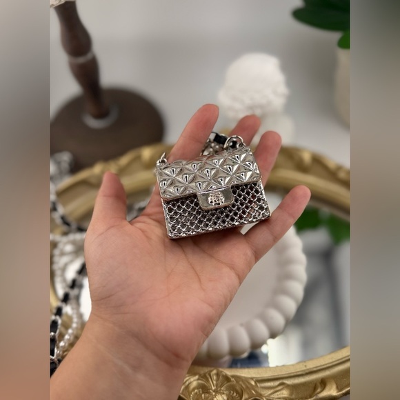 Silver Mini Crossbody Bag with Pearl & Chain Strap ✨ - Picture 17 of 17